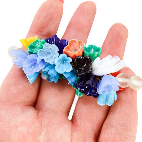 Vintage Rock Crystal & Glass Flower Cluster Necklace Czech Art Glass Beads 40s - Picture 5 of 5